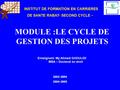1 MODULE :LE CYCLE DE GESTION DES PROJETS INSTITUT DE FORMATION EN CARRIERES DE SANTE RABAT- SECOND CYCLE - 2003-2004 2004-2005 Enseignant: My Ahmed GHOULIDI.