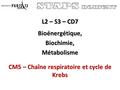 L2 – S3 – CD7 Bioénergétique,Biochimie,Métabolisme CM5 – Chaîne respiratoire et cycle de Krebs.