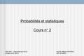 UED SIM – Département OLCI Année 2013-2014 Arts & Métiers ParisTech CER ANGERS Probabilités et statistiques Cours n° 2.