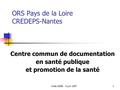 Visite ADBS - 5 juin 20071 ORS Pays de la Loire CREDEPS-Nantes Centre commun de documentation en santé publique et promotion de la santé.