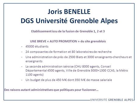 Joris BENELLE DGS Université Grenoble Alpes