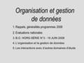 Organisation et gestion de données 1.Rappels, généralités programmes 2008 2.Evaluations nationales 3.B.O. HORS-SÉRIE N°3 - 19 JUIN 2008 4.L’organisation.