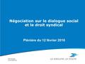 DRH Groupe CONFIDENTIEL Plénière du 12 février 2016 Négociation sur le dialogue social et le droit syndical.