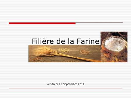 Filière de la Farine Vendredi 21 Septembre 2012. Données Techniques  Capacité d’écrasement Nationale en blé tendre: 97 MQX/an pour l’année 2011 avec.