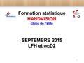 1 SEPTEMBRE 2015 LFH et PRO D2 Formation statistique HANDVISION clubs de l’élite.
