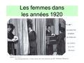 Les femmes dans les années 1920. L’impact de la PGM 1. Les femmes sont appelés à travailler 2. Les femmes deviennent de plus en plus indépendantes pendant.