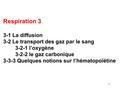 1 Respiration 3 3-1 La diffusion 3-2 Le transport des gaz par le sang 3-2-1 l’oxygène 3-2-2 le gaz carbonique 3-3-3 Quelques notions sur l’hématopoïétine.