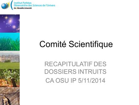Comité Scientifique RECAPITULATIF DES DOSSIERS INTRUITS CA OSU IP 5/11/2014.