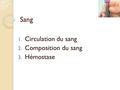Circulation du sang Composition du sang Hémostase