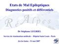 Etats de Mal Epileptiques Diagnostics positifs et différentiels Dr Stéphane LEGRIEL Service de réanimation médicale - Hôpital Saint Louis - Paris Aix les.