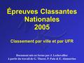 Épreuves Classantes Nationales 2005 Classement par ville et par UFR Document mis en forme par J. Lechevallier à partir du travail de G. Thuret, P. Pain.