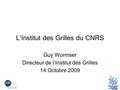 L’Institut des Grilles du CNRS Guy Wormser Directeur de l’Institut des Grilles 14 Octobre 2009.
