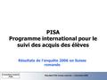 Résultats PISA Suisse romande – 3 décembre 2008 Consortium romand PISA PISA Programme international pour le suivi des acquis des élèves Résultats de l'enquête.