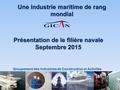 1 Groupement des Industries de Construction et Activités Navales Présentation de le filière navale Septembre 2015 Une industrie maritime de rang mondial.