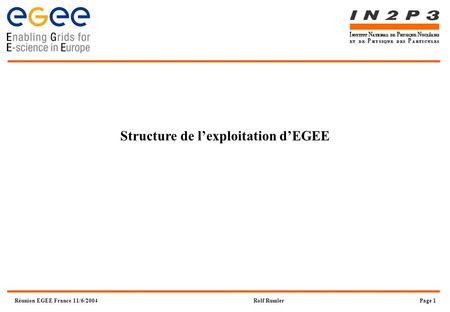 Réunion EGEE France 11/6/2004Page 1Rolf Rumler Structure de l’exploitation d’EGEE.