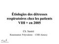 Étiologies des détresses respiratoires chez les patients VIH + en 2005 Ch. Santré Réanimation Polyvalente – CHR Annecy.