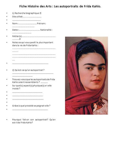 Fiche Histoire des Arts : Les autoportraits de Frida Kahlo.