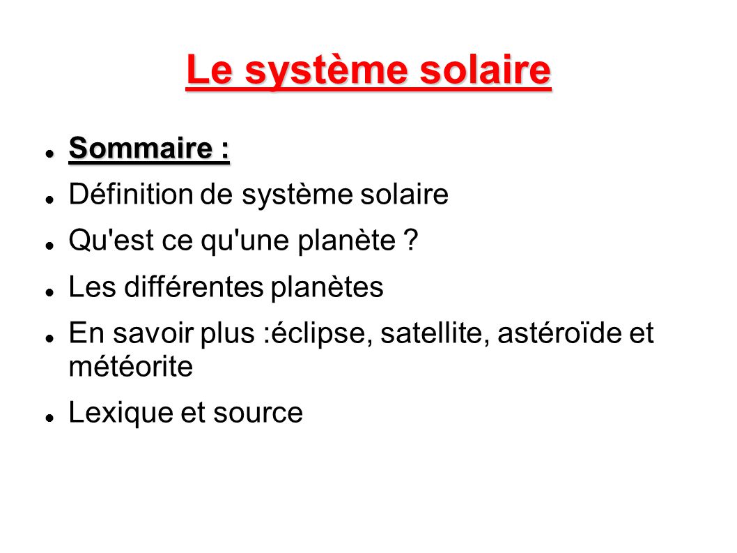 Le systeme solaire en texte et images