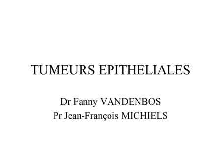 Dr Fanny VANDENBOS Pr Jean-François MICHIELS
