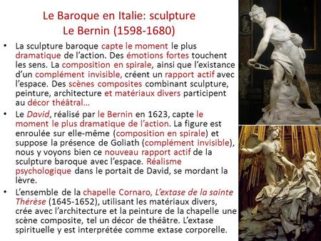 Le Baroque en Italie: sculpture Le Bernin ( )