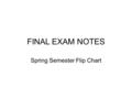 FINAL EXAM NOTES Spring Semester Flip Chart. NameGrammar Concepts FRENCH ONE SEMESTER TWO RE VerbsIR Verbs FaireQuestion Words Préférer and Acheter Aller.