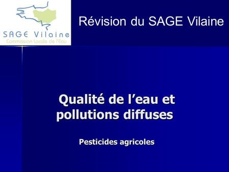 Qualité de l’eau et pollutions diffuses Pesticides agricoles Révision du SAGE Vilaine.