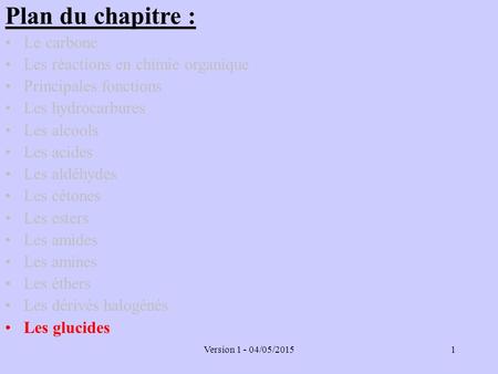 Plan du chapitre : Le carbone Les réactions en chimie organique