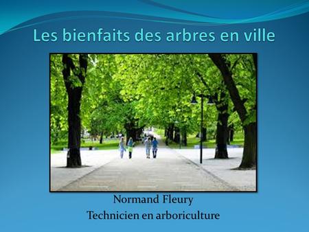 Normand Fleury Technicien en arboriculture. En attendant les villes vertes…les arbres sont de la plus haute importance pour la qualité de la vie dans.