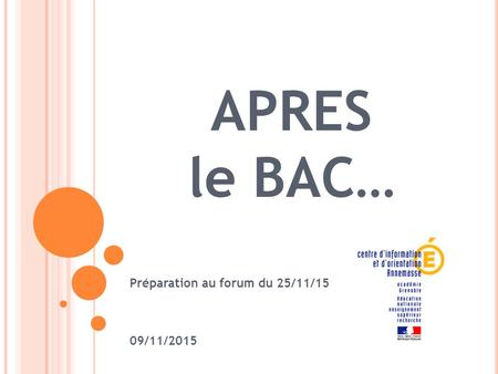 APRES le BAC… Préparation au forum du 25/11/15 09/11/2015.