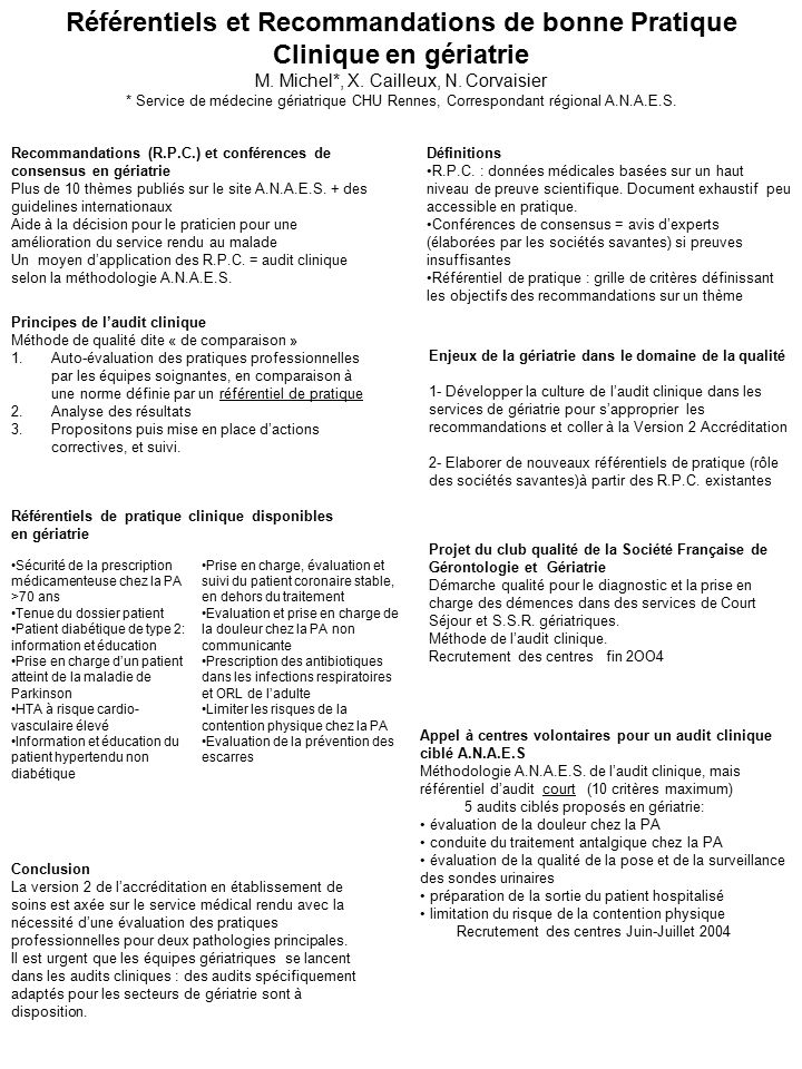 Referentiels Et Recommandations De Bonne Pratique Clinique En Geriatrie M Michel X Cailleux N Corvaisier Service De Medecine Geriatrique Chu Rennes Ppt Telecharger