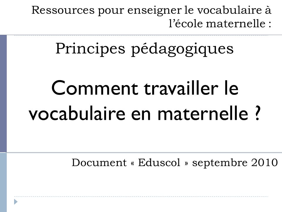 Ressources pour la maternelle