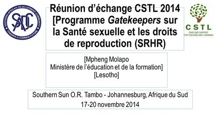 Réunion d’échange CSTL 2014 [Programme Gatekeepers sur la Santé sexuelle et les droits de reproduction (SRHR) Southern Sun O.R. Tambo - Johannesburg, Afrique.