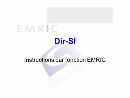 Dir-SI Instructions par fonction EMRIC. Sommaire Généralités Indications d’intervention Alerte Réception des secours Intervention Informations Remboursement.