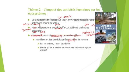 Thème 2 – L’impact des activités humaines sur les écosystèmes