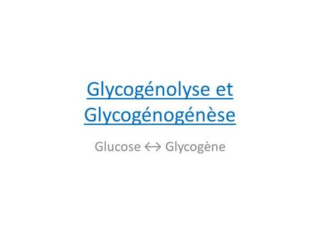 Glycogénolyse et Glycogénogénèse