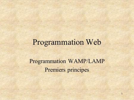 1 Programmation Web Programmation WAMP/LAMP Premiers principes.