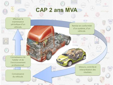 CAP 2 ans MVA Connaissance de l’atelier et de l’environnement professionnel. Connaissance du véhicule. Connaissance du véhicule. Effectuer la maintenance.