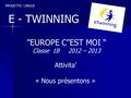 PROGETTO LINGUE E - TWINNING ”EUROPE C”EST MOI “ Classe 1B 2012 – 2013 Attivita’ « Nous présentons »