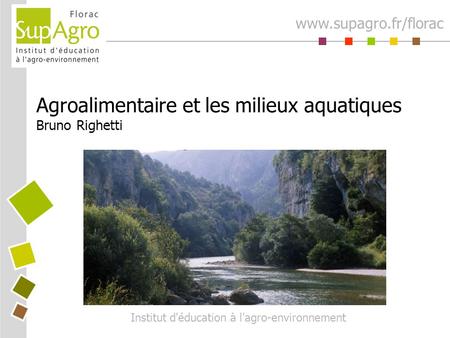 Agroalimentaire et les milieux aquatiques Bruno Righetti Institut d'éducation à l'agro-environnement www.supagro.fr/florac.