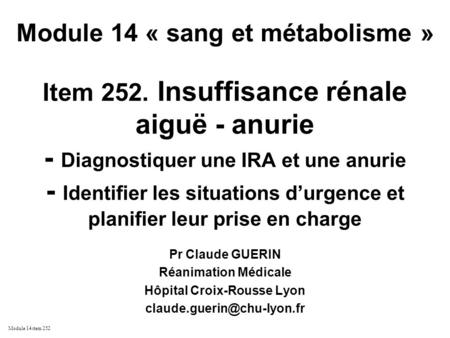 Module 14 « sang et métabolisme » Hôpital Croix-Rousse Lyon