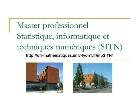 Master professionnel Statistique, informatique et techniques numériques (SITN) http://ufr-mathematiques.univ-lyon1.fr/mpSITN/