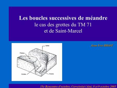 Les boucles successives de méandre le cas des grottes du TM 71 et de Saint-Marcel Jean-Yves BIGOT 15e Rencontre d’octobre, Corveissiat (Ain), 8 et 9 octobre.