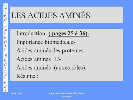 PAA 1140 Biochimie vétérinaire Cours 6