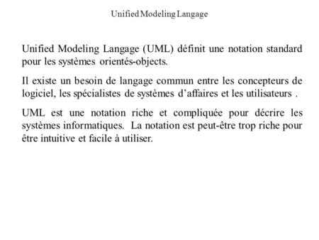 Unified Modeling Langage