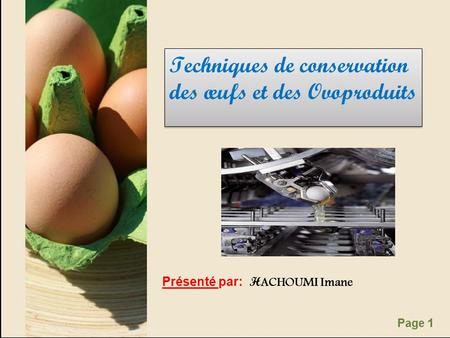 Techniques de conservation des œufs et des Ovoproduits