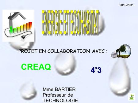 PROJET EN COLLABORATION AVEC : CREAQ 4°3 Mme BARTIER Professeur de TECHNOLOGIE 2010/2011.
