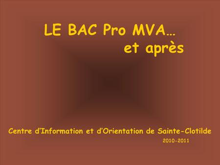 LE BAC Pro MVA… et après Centre d’Information et d’Orientation de Sainte-Clotilde 2010-2011.