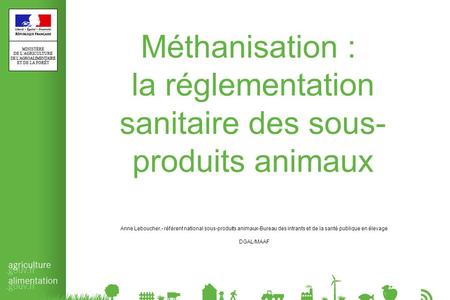 Méthanisation : la réglementation sanitaire des sous- produits animaux Anne Leboucher,- référent national sous-produits animaux-Bureau des intrants et.