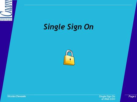 Single Sign On et Web SSO Page 1 Nicolas Dewaele Single Sign On.