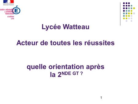 1 Lycée Watteau Acteur de toutes les réussites quelle orientation après la 2 NDE GT ?